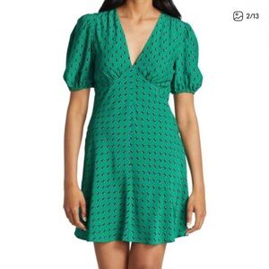 STAUD Mila Green Patterned Mini Dress